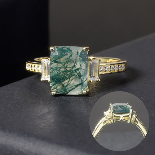 925 Sterling Silver Cocktail Ring in 2.38 Ct.TW Moss Agate Diamond-Fire