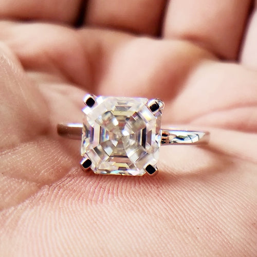 Asscher Briliant Ring–Moissanite & Natural Diamond | S-925 & Pure Gold
