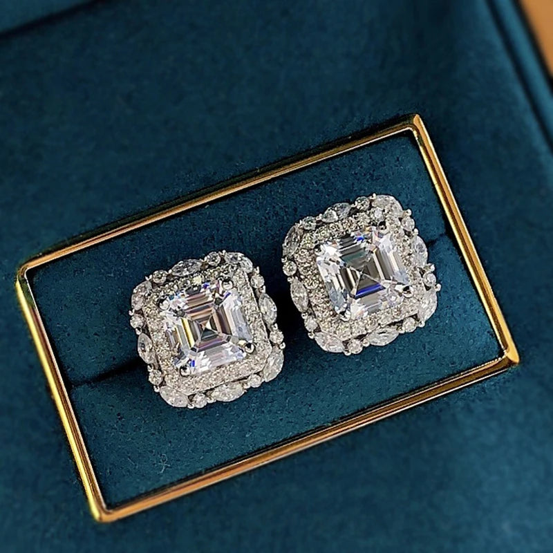 Elegant Asscher Brilliant Earrings in White Gold – 4.0 Ct.TW Diamond