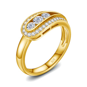 Elegant 18K Yellow Gold Round Brilliant VVS Full-Diamonds Ring in S-925