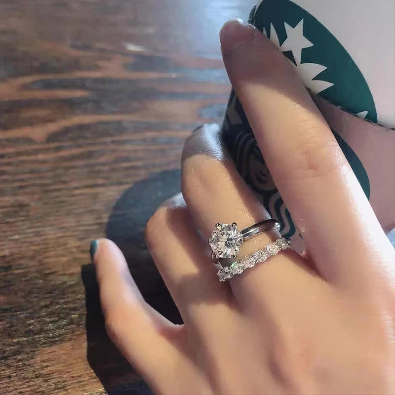 Elegant 5.0-Carat & 2.2-Carat Diamond Rings in White Gold | 925 Silver