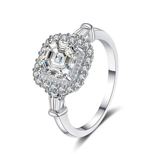 18K White Gold Asscher-Cut Diamond Ring 2.0-carat Round Brilliant VVS