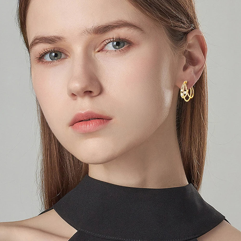 Elegant 0.16 Ct.TW Multi-Layer Brilliant Hoop Earrings VVS1 D Diamond