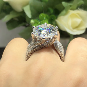 Elegant S-925 Diamond Ring with 3.0 Ct TW - 5.0 Ct TW Round Brilliant