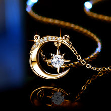 Load image into Gallery viewer, 0.5 Ct Round Brilliant Moon Star Diamond Pendant Necklace in 18K Gold