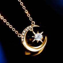 Load image into Gallery viewer, 0.5 Ct Round Brilliant Moon Star Diamond Pendant Necklace in 18K Gold