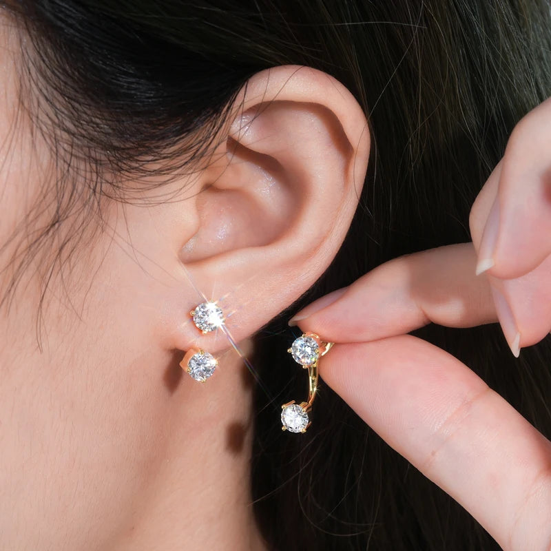 Elegant S-925 Diamond Stud Earrings with 2.0-carat Round Brilliant VVS