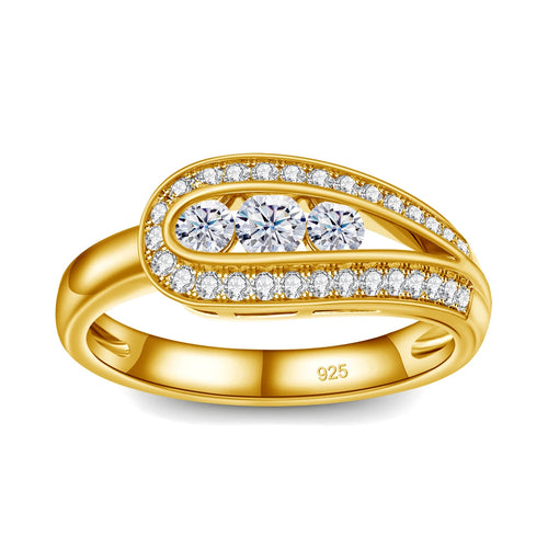 Elegant 18K Yellow Gold Round Brilliant VVS Full-Diamonds Ring in S-925