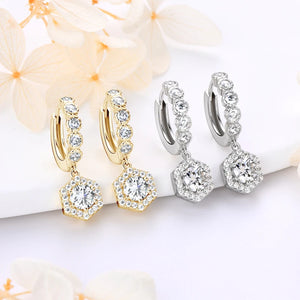 1.0 Ct.TW Round Brilliant Crown Hoop Earrings D-VVS Diamonds in S-925
