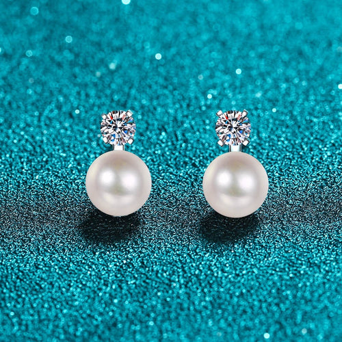 0.2-0.6 Ct Round Brilliant VVS Diamond Freshwater Pearl Stud Earrings