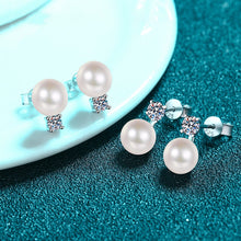Load image into Gallery viewer, 0.2-0.6 Ct Round Brilliant VVS Diamond Freshwater Pearl Stud Earrings