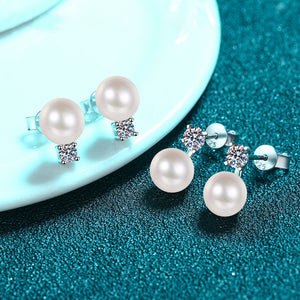 0.2-0.6 Ct Round Brilliant VVS Diamond Freshwater Pearl Stud Earrings
