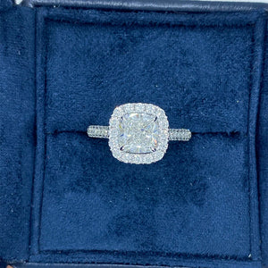 Cushion Brilliant Ring - Pure Solid 14K White Gold, D/ VS1 Diamond