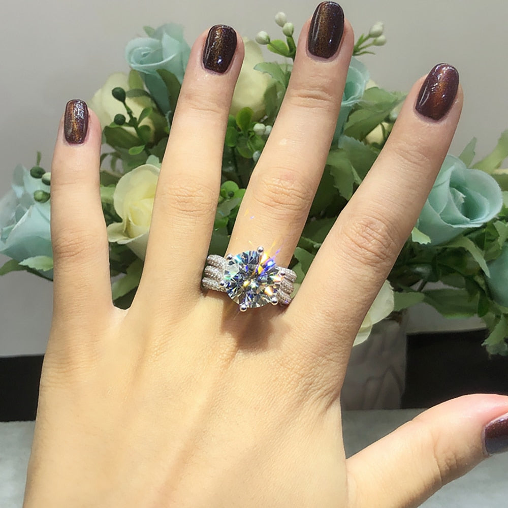 Elegant S-925 Diamond Ring with 3.0 Ct TW - 5.0 Ct TW Round Brilliant