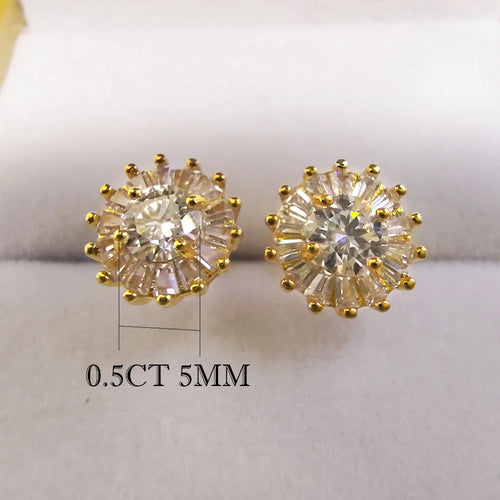 1.0 Ct Round Brilliant VVS Crown Diamond Stud Earrings 18K Yellow Gold