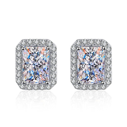 4.0 Ct.TW Emerald Radiant Brilliant in S-925 Stud Earrings Diamonds