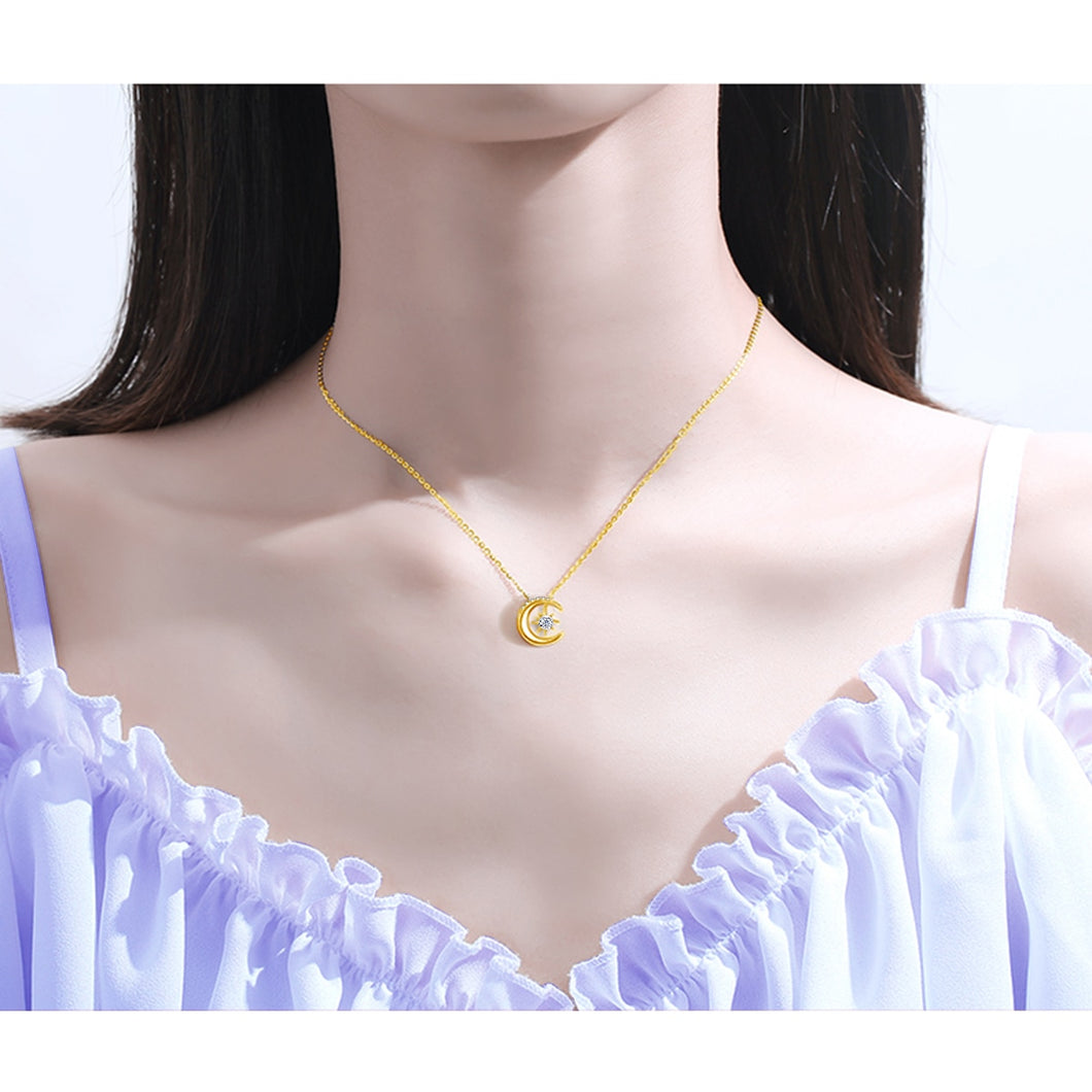 0.5 Ct Round Brilliant Moon Star Diamond Pendant Necklace in 18K Gold