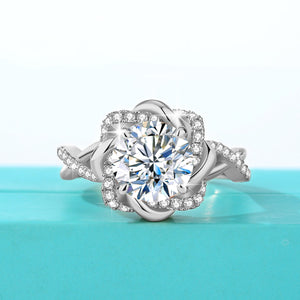 3.0 Ct Round Brilliant in 925 Sterling Silver Diamond Ring, Prong Set