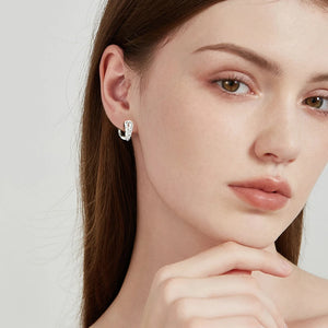 Elegant 17 mm Hoop Earrings in S-925 Silver 0.17 Ct. Round Diamonds