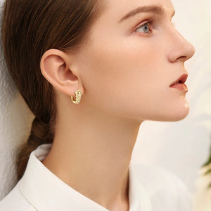 Elegant 17 mm Hoop Earrings in S-925 Silver 0.17 Ct. Round Diamonds