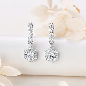 1.0 Ct.TW Round Brilliant Crown Hoop Earrings D-VVS Diamonds in S-925