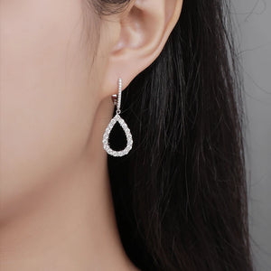 Luxury 18K White Gold Diamond Earrings in Water Drop, Round & Square