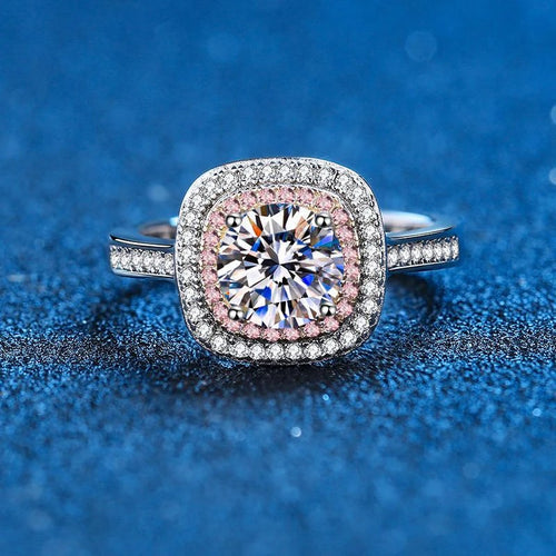 1.0 Ct.TW Round Brilliant VVS Sparkling Halo Pink Diamond Ring in S-925