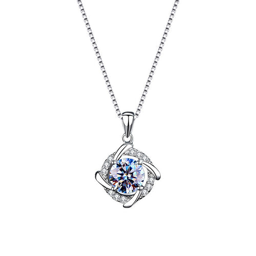 S-925 White Gold Diamond in 0.5 Ct - 1.0 Ct Round Brilliant Necklace