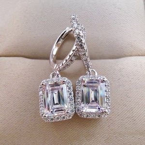 2.0 Ct. Emerald Brilliant VVS Diamond Drop Earrings in White Gold