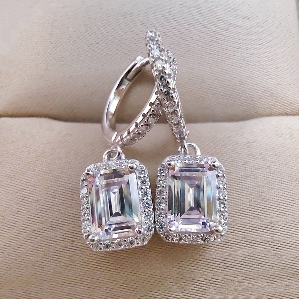2.0 Ct. Emerald Brilliant VVS Diamond Drop Earrings in White Gold