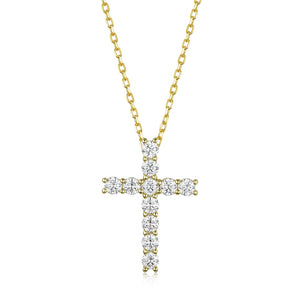 11 Round Brilliant 1.2 Ct.TW Cross Diamond Necklace in Gold Options