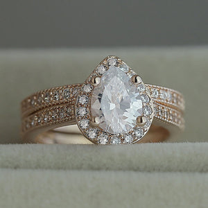 Elegant 1.55 Ct.TW Pear Shaped Micro Paved Natural Gemstone Halo Ring