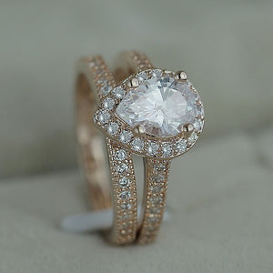 Elegant 1.55 Ct.TW Pear Shaped Micro Paved Natural Gemstone Halo Ring